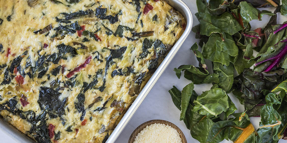 Brunch Frittata with Rainbow Chard and Roasted Red Peppers