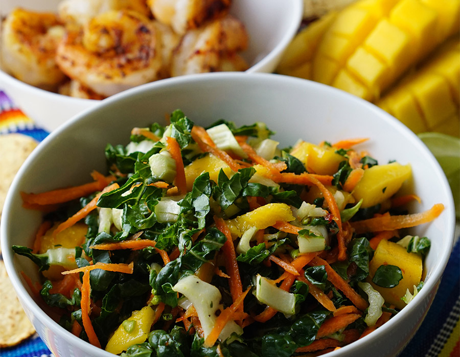 shrimp tacos with baby bok choy slaw